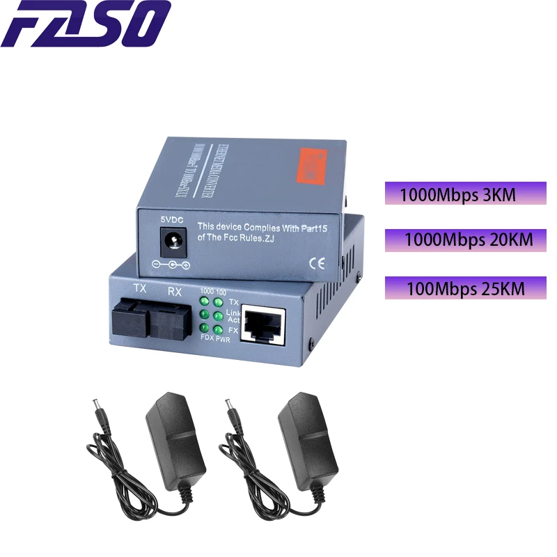 Media Converter Fiber 1000Mbps3KM/20KM 100Mbps 25KM Ethernet RJ45 ...