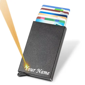 Personalized Custom Logo Name Men ID Credit Bank Card Holder Wallet Anti Rfid Smart Anti Rfid Blocking Magic Pop Up Card Holder 1
