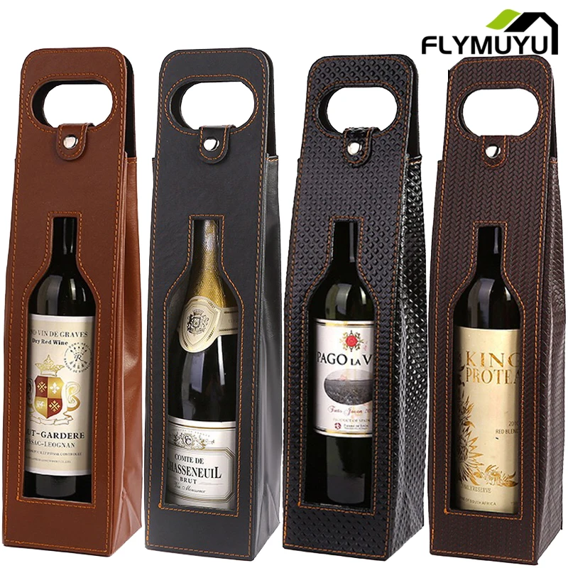 Highgrade Faux Leather Fashionable Wine Bottle Packaging Bag Reusable Classic Single Wine
