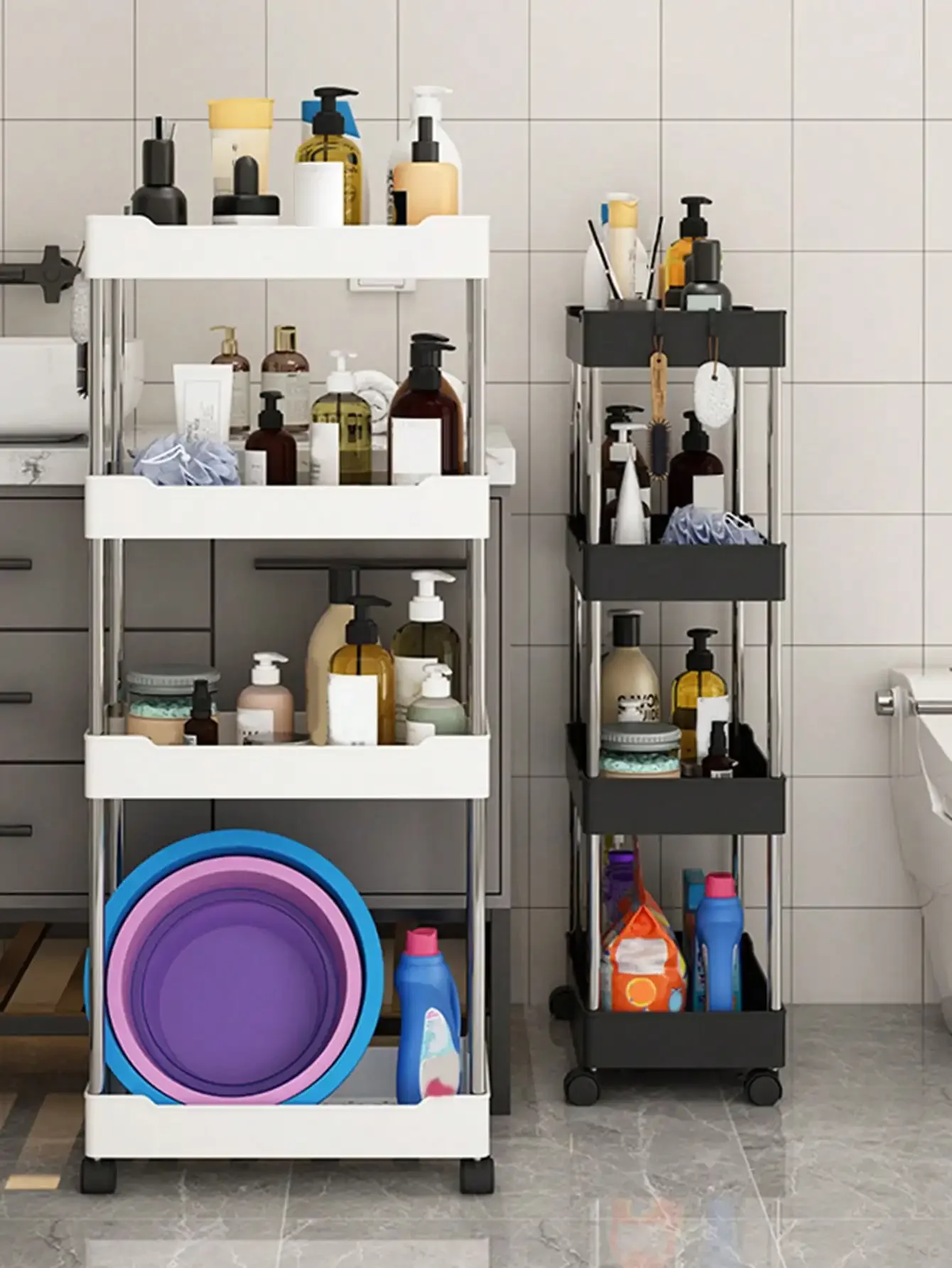 Kitchen Storage Rack Utility Cart Storage Shelf Cabinet Organizer Shelves Under Sink Storage Rack Under Sink Organizer 3/4 Layer Kitchen Gap Storage Rack White Freestanding Multilayer Rolling Utility Mobile Cart Bathroom Slim Slide Organizer Shelf