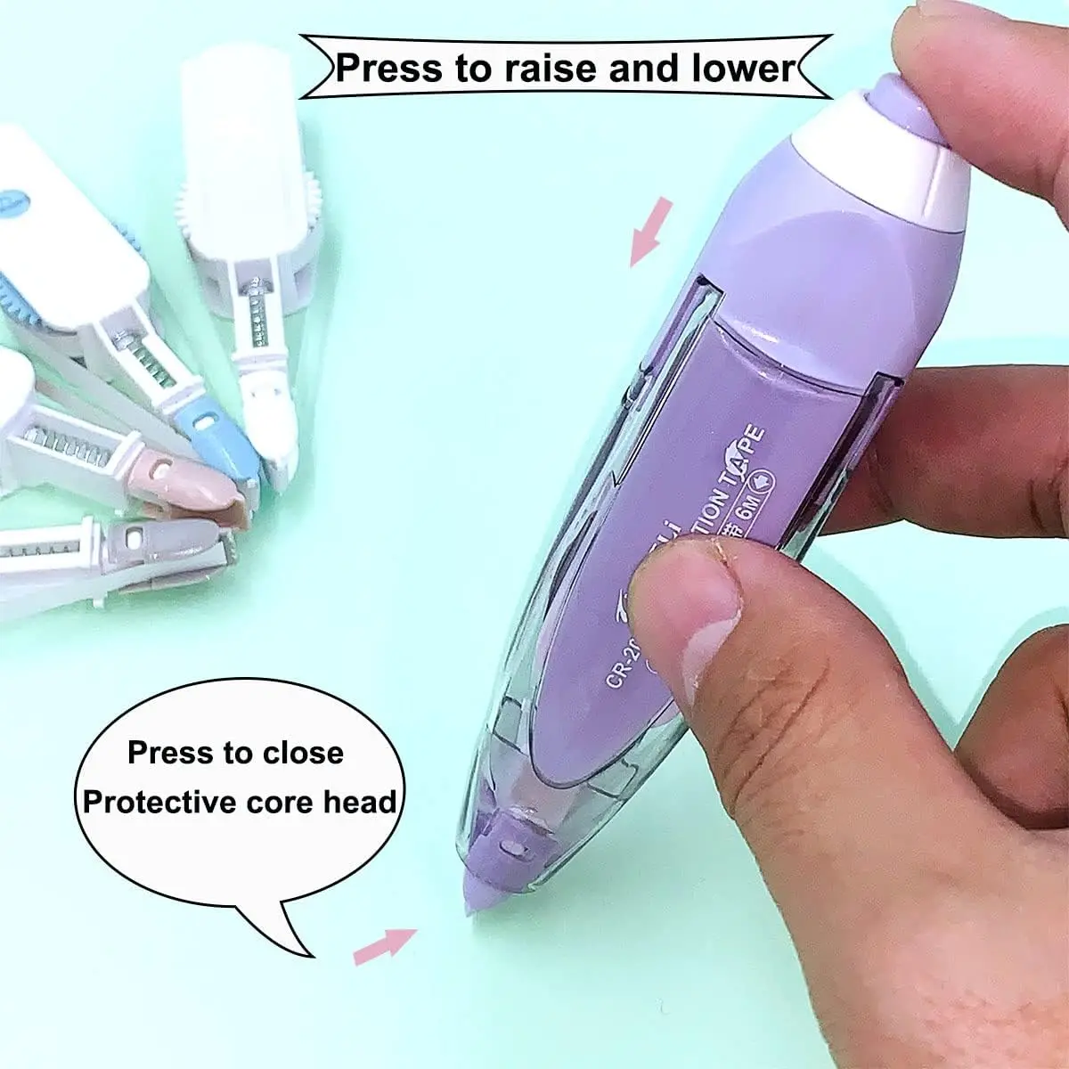 Retractable Correction Tape White Out Refillable Tape Applicator with 8 Replacement Whiteout School Office Supplies