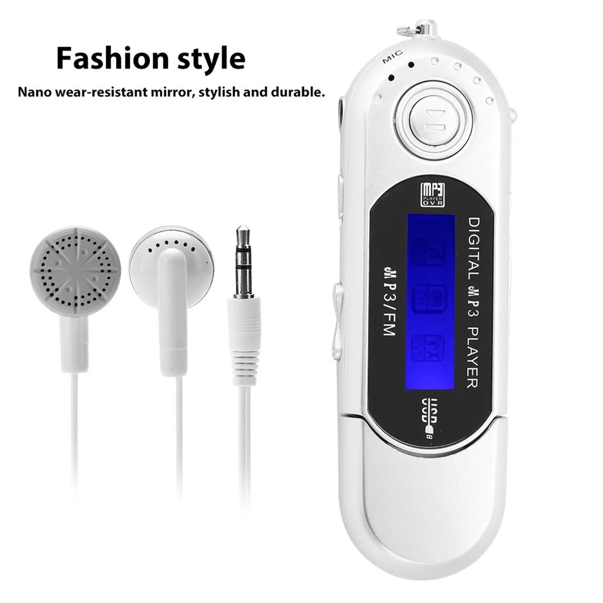 B02B-MP3 Player with Earphone 8GB, Portable Music MP3 USB Player with LCD Screen FM Radio for Walking Running (Silver)