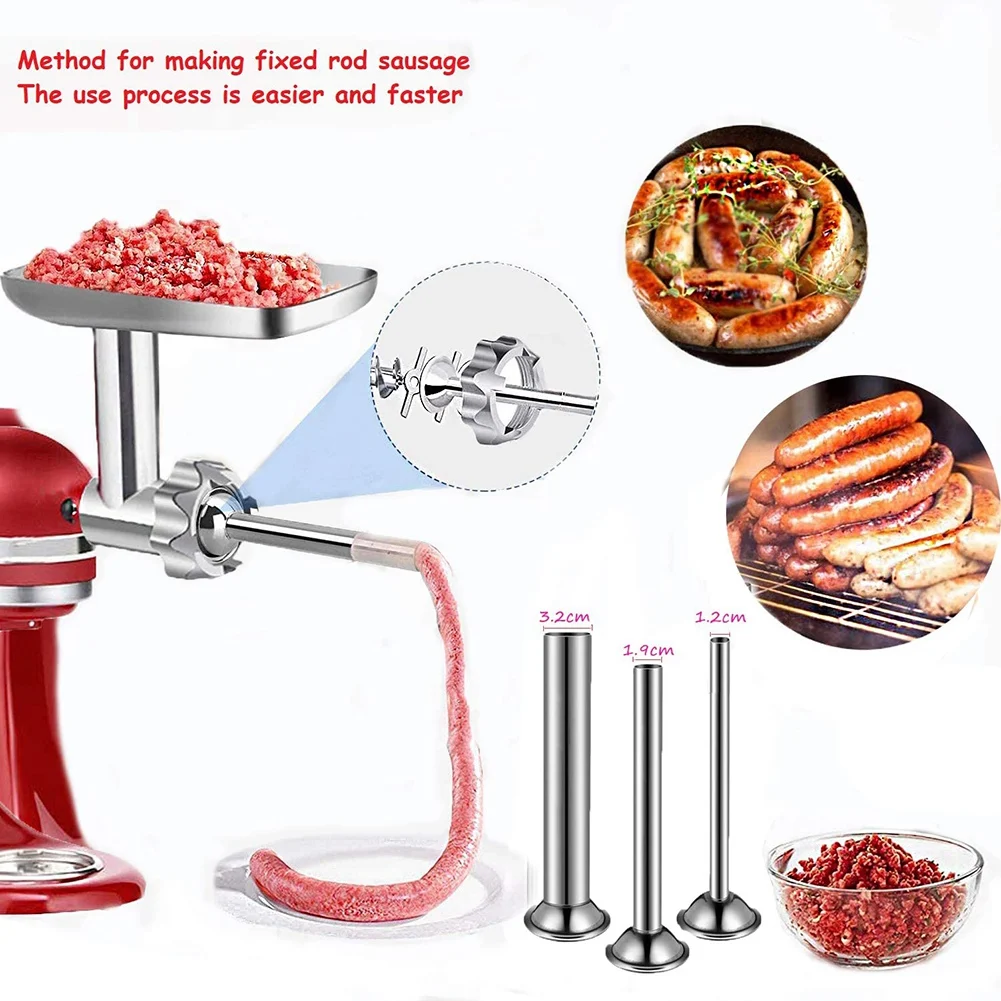 Metal Food Grinder Attachment for KitchenAid Stand Mixer,Meat Grinder Accessories Includes Sausage Stuffer Tubes