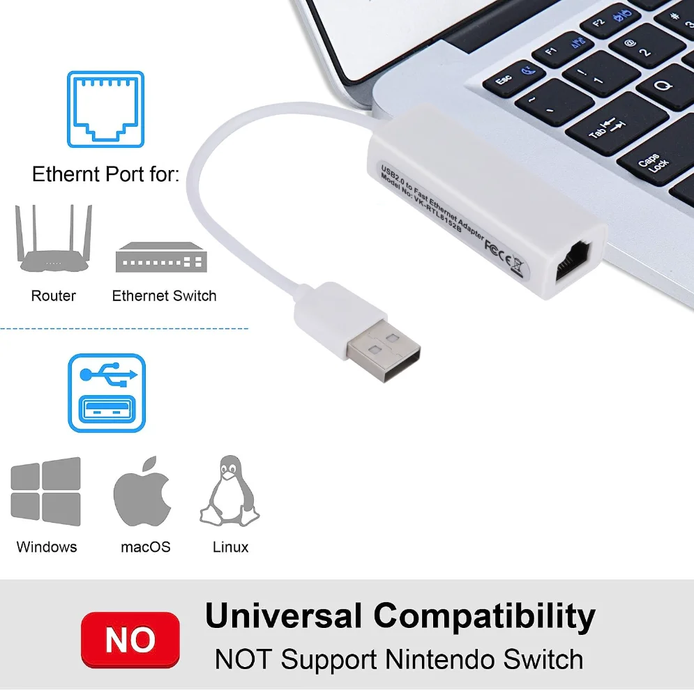 Usb 2.0 para Rj45 Lan Ethernet Adapter Placa de Rede para pc Macbook Laptop Windows 10 100mbps Rtl8152b - Imagem 2