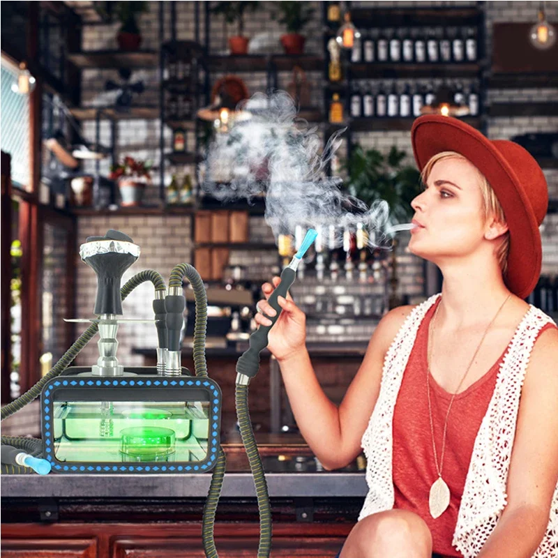 Hookah full set Hot Selling Acrylic Tank Hookah Kit Double Tube Pipe Household With LED Light For Two Smoking Set