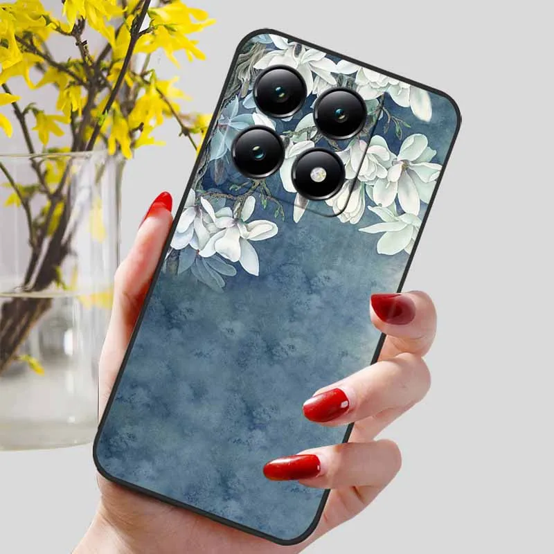 Floral Print Soft TPU Silicone Phone Cover with Black Bumpers