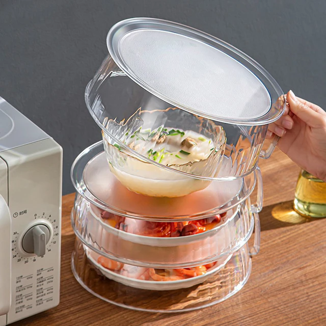 Couvercle alimentaire pour micro-ondes, couvercle de plaque de service, couvercle anti-éclaboussures pour micro-ondes, Surface lisse transparente avec poignée, couvercle pour micro-ondes de 10 pouces 1