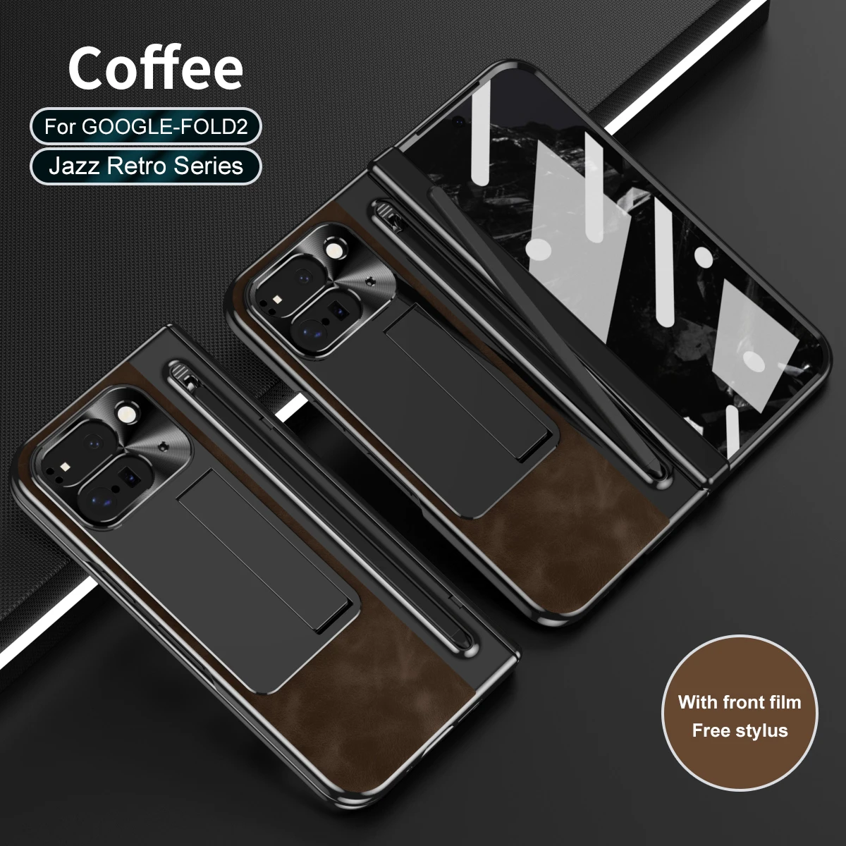 Custodia in pelle retrò Custodia Flip Cover in pelle per Goole 9 Pro Fold con slot per penna Supporto per telefono Pellicola protettiva in vetro per schermo_voghion.com