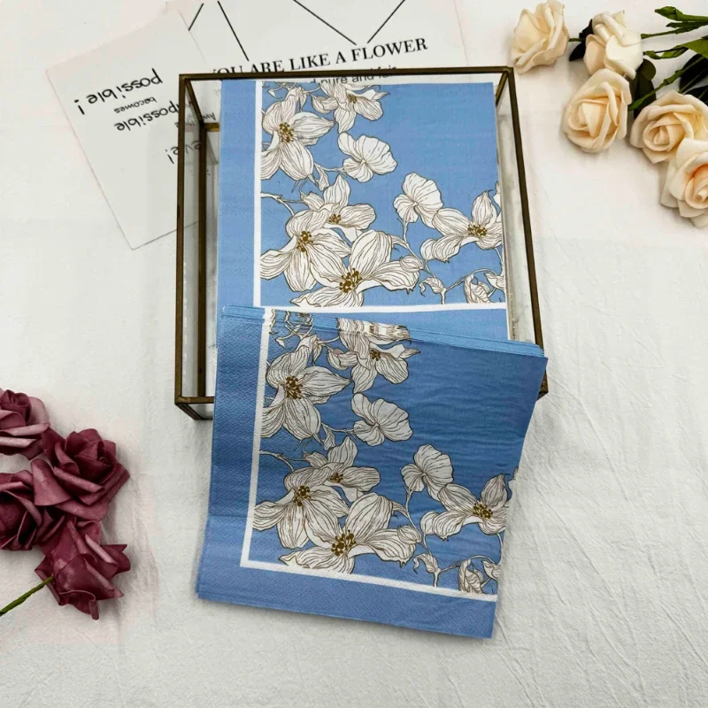 Printed Napkins 10/20pcs/Pac 33*33cm Blue Floral Model Square Mouth Cloth Paper Party Restaurant Disposable Placemats
