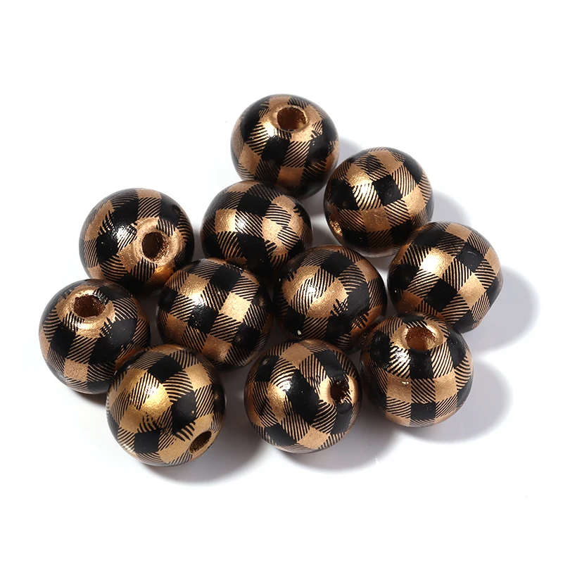 20 stücke farbige karierte Muster runde Kugeln Holz perlen für Schmuck machen lose Spacer Perlen DIY Armbänder Schnuller Clip gem – Detail 7