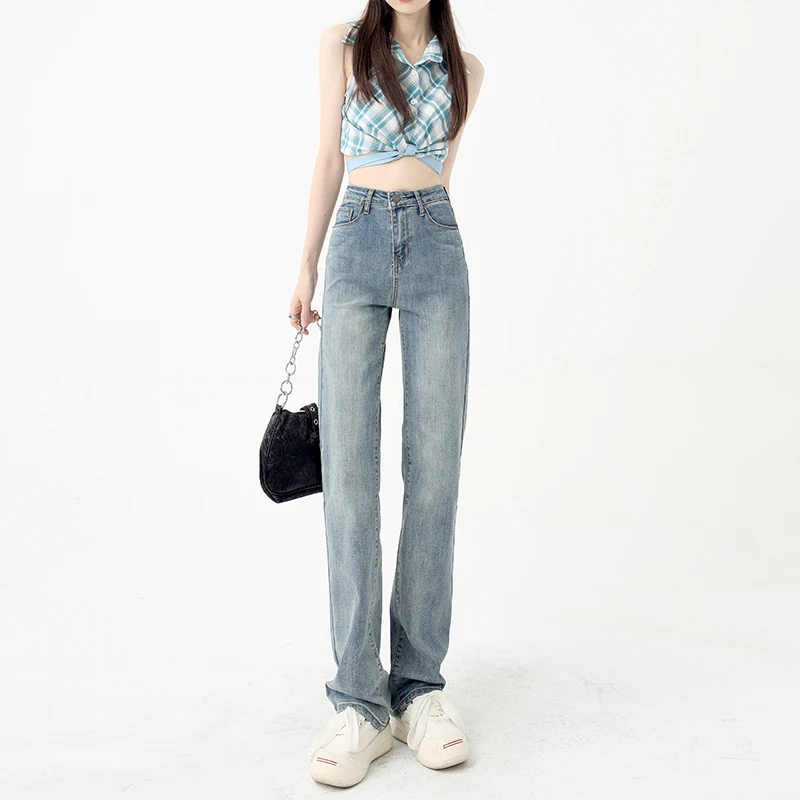 XS-XXL Size Loose Straight Leg Jeans For Women High Waist Basic Versatility Pants Retro Casual Mopping Denim Trouser Comfortable