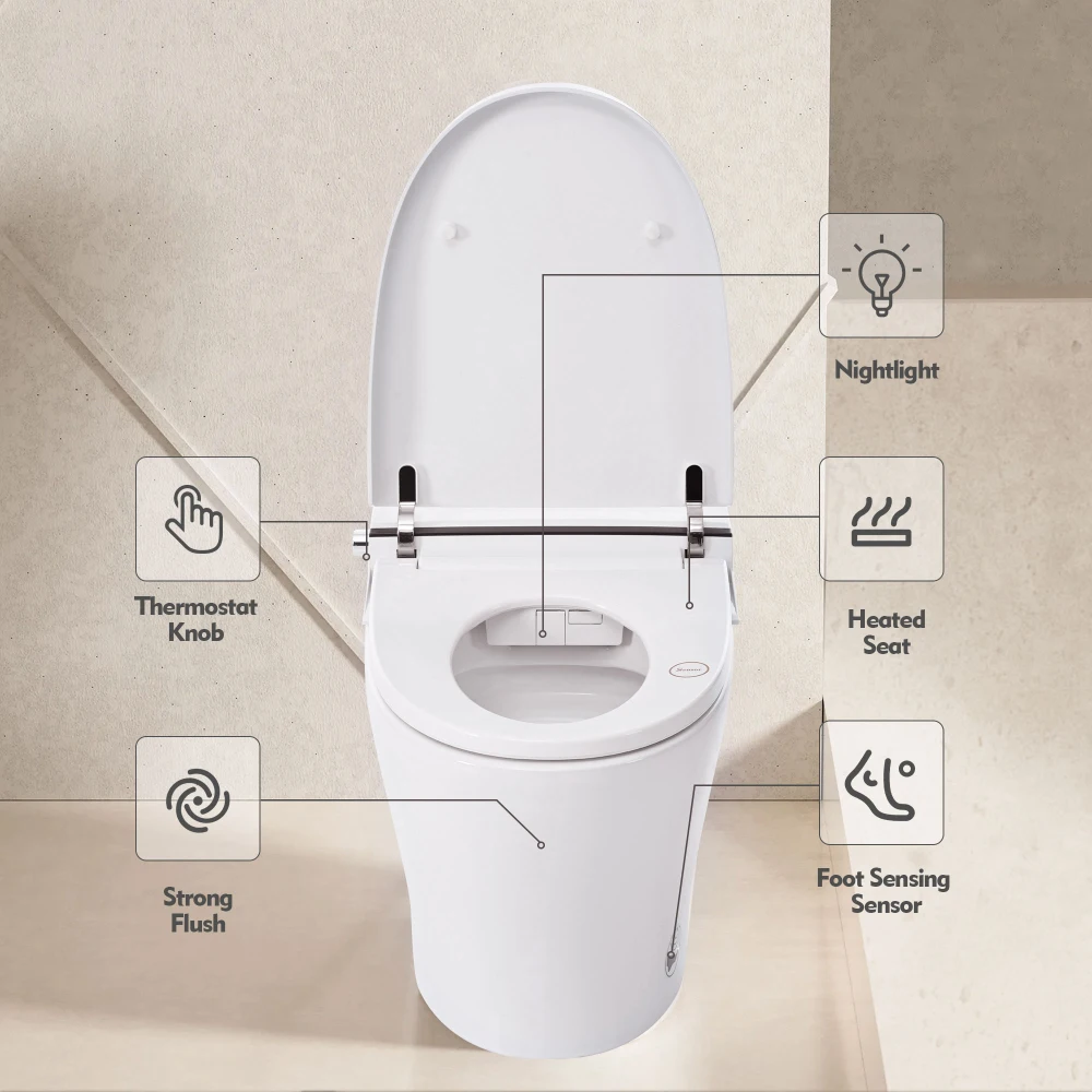 Heated Seat Smart Toilet  without Bidet, Upmarket Compact Dual Flush Toilet 1/1.28 GPF, Tank less toilet with Adjustable Temp 6