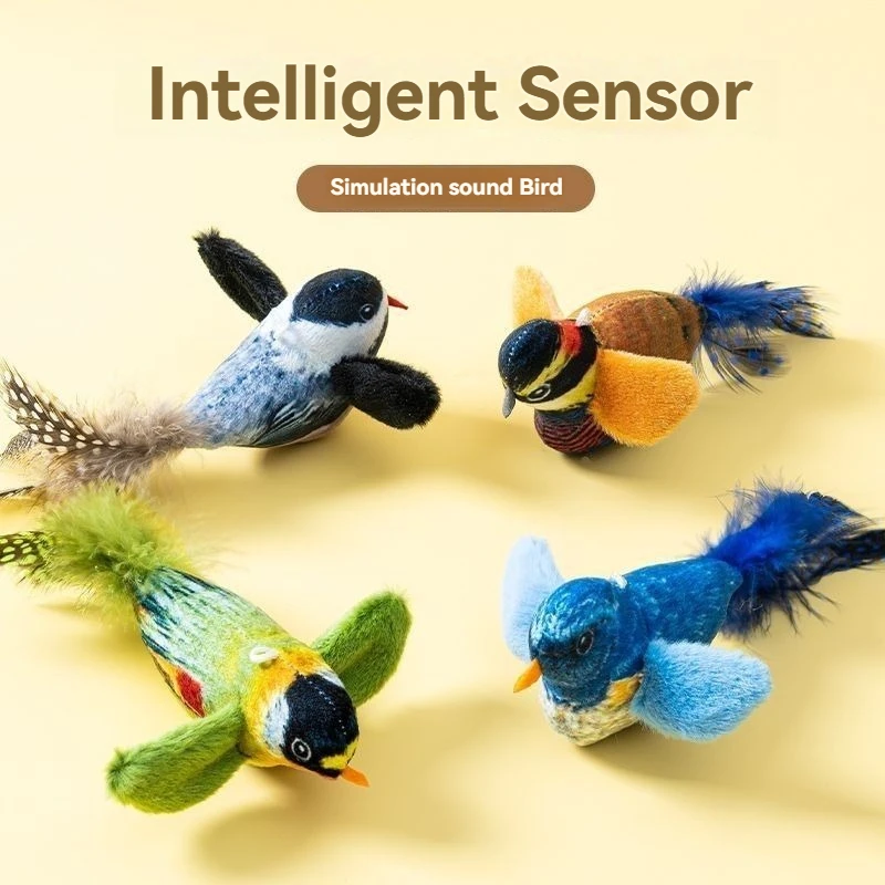 Cat Toys Simulation Bird Interactive Electric Sounding Birds Cat Chew Bite Plush
