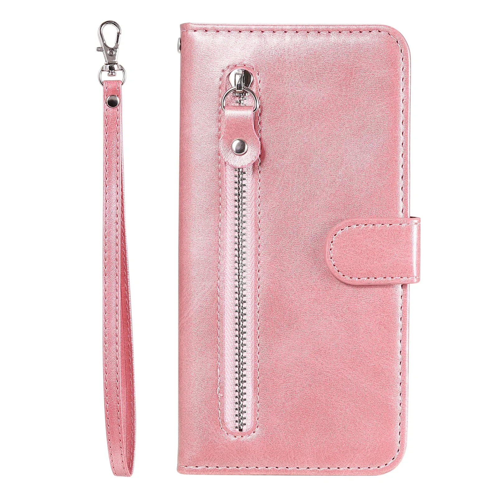 Luxury Zipper Leather Wallet Phone Case with Card Slots and Stand
