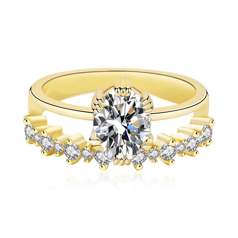 

Oval Cut 1.5 Carat Moissanite Ring 925 Sterling Silver Gold Color Woman Engagement Jewelry
