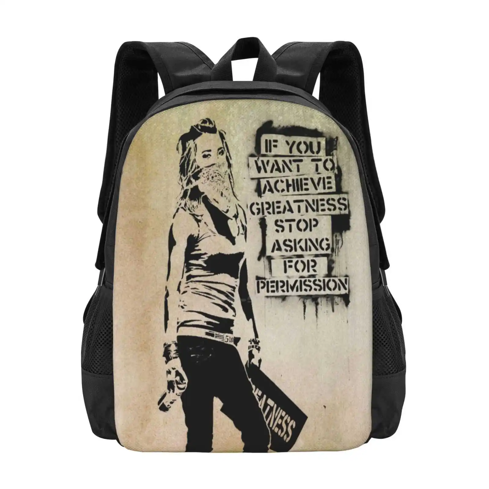 

Banksy , Greatness Bag Backpack For Men Women Girls Teenage Banksy Art Stencil Graffiti Area Street Art London Hope Inspiring