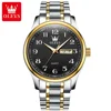 OLEVS 5567 Date Week Display Clock Waterproof Mens Wristwatch Luminous Luxury Stainless Steel Quartz Watch for Men Reloj Hombre