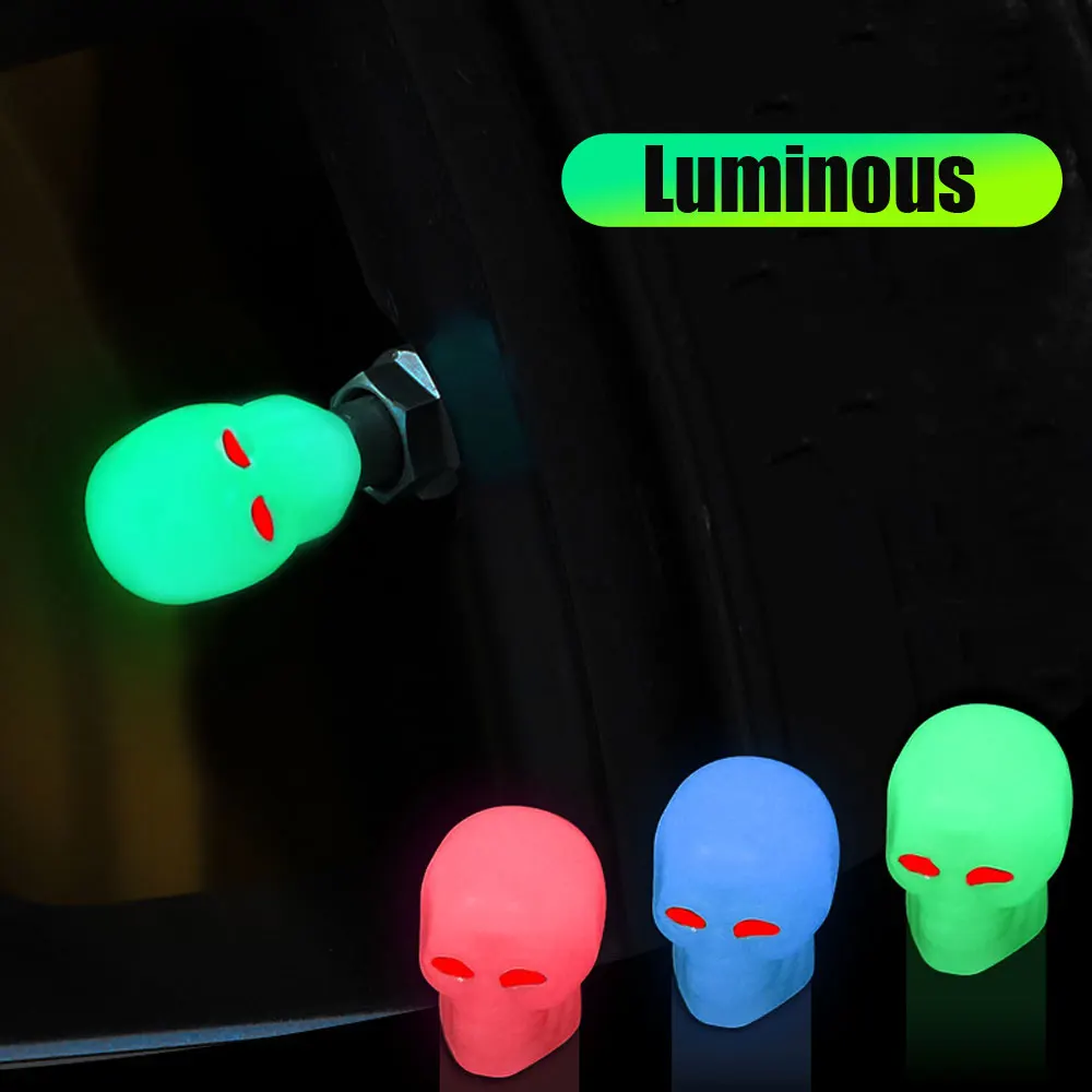 

Mini Skull Luminous Tire Valve Caps Car Motorcycle Colorful Glowing Valve Cover Tire Wheel Hub Styling Decor Auto Accessories