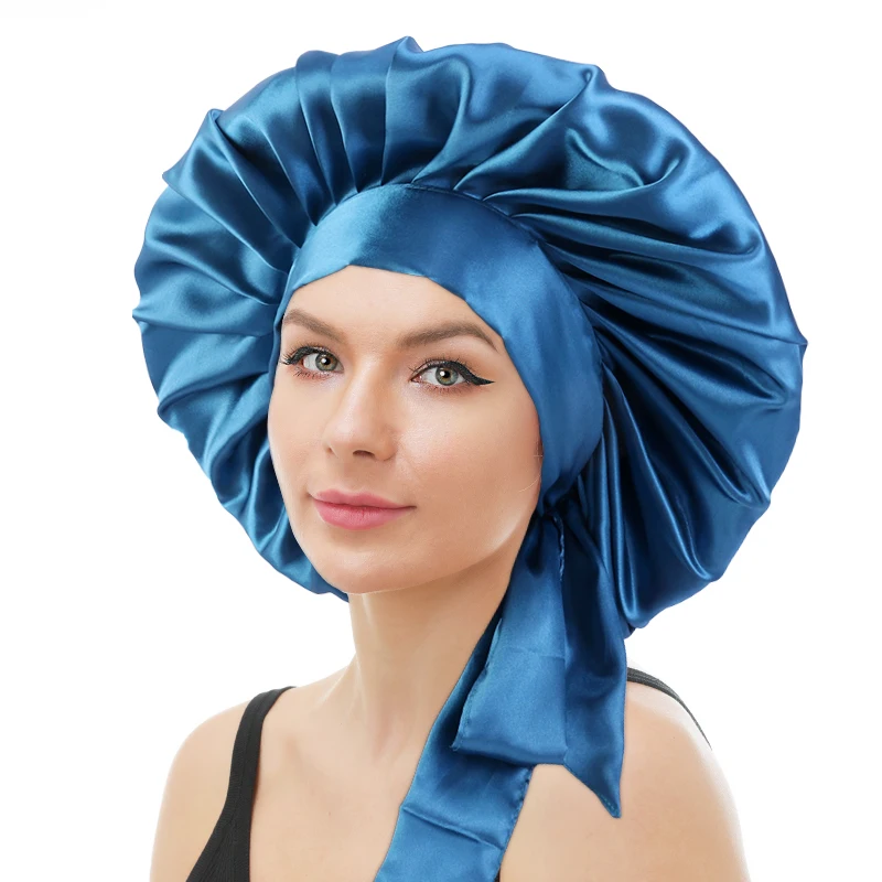 

Satin Bonnet for Women Extra Large Night Sleep Cap Silky Long Ribbon Tie Headscarf Ladies Curly Hair Care Bandanas Head Wraps