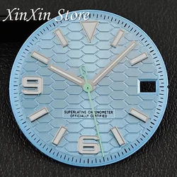 Green Luminous 28.5mm Watch Dial with Hands for DIY Mechanical Watches (Sky Blue A)