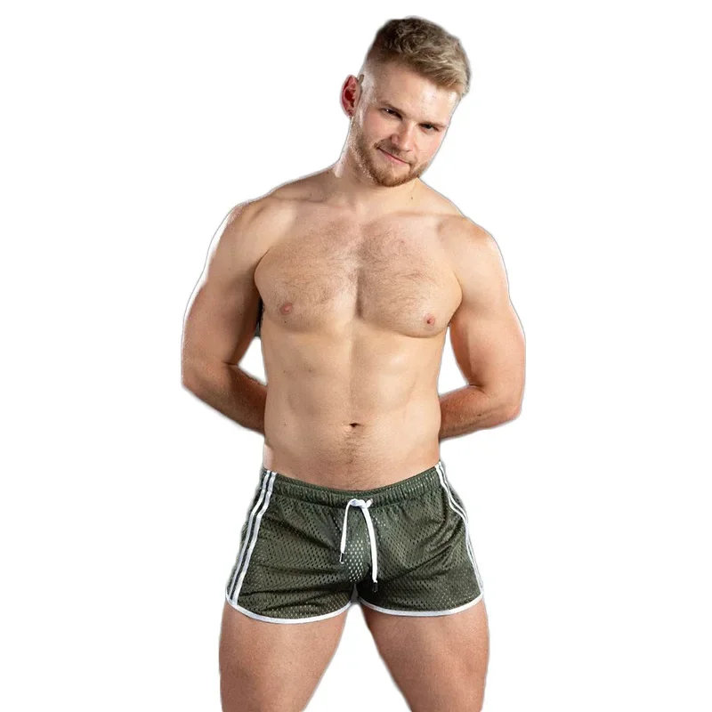 Men's Sporty Quick Dry Breathable Sexy Beach Outdoor Casual Shorts Fitness Training Three-quarter Length Pants Hole Eye Design