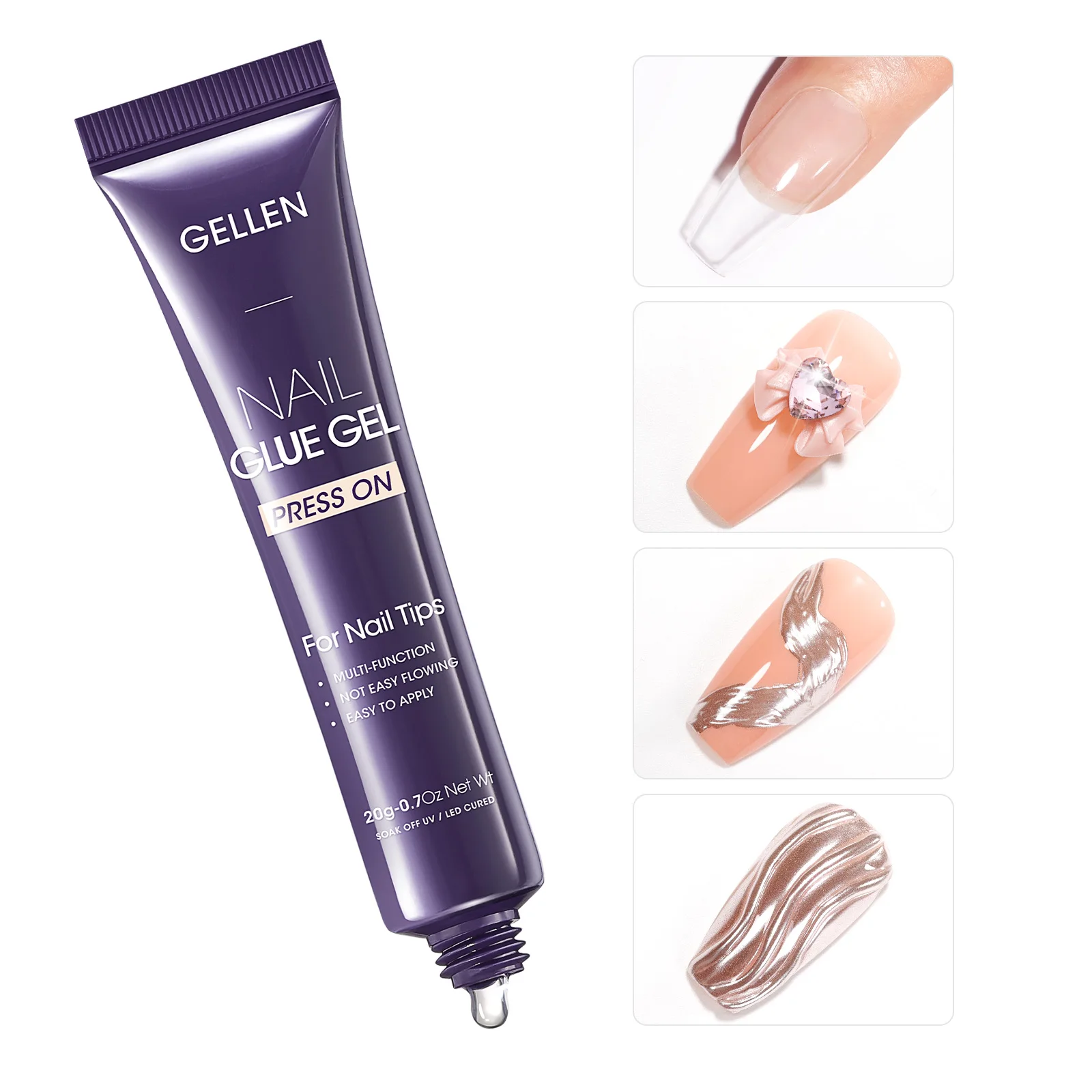 GELLEN Semi-Solid Nail Glue Gel - Super Strong Adhesive for False Nails & Rhinestones, Quick-Dry Formula for Professional Nail Art