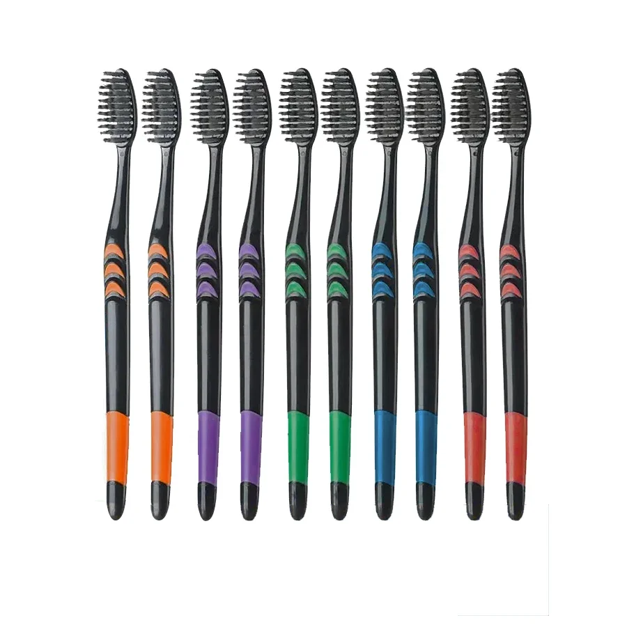 10PCS Family Pack Toothbrushes - Bamboo Charcoal Soft Bristles, Travel Carry Case Included, Random Color Design
