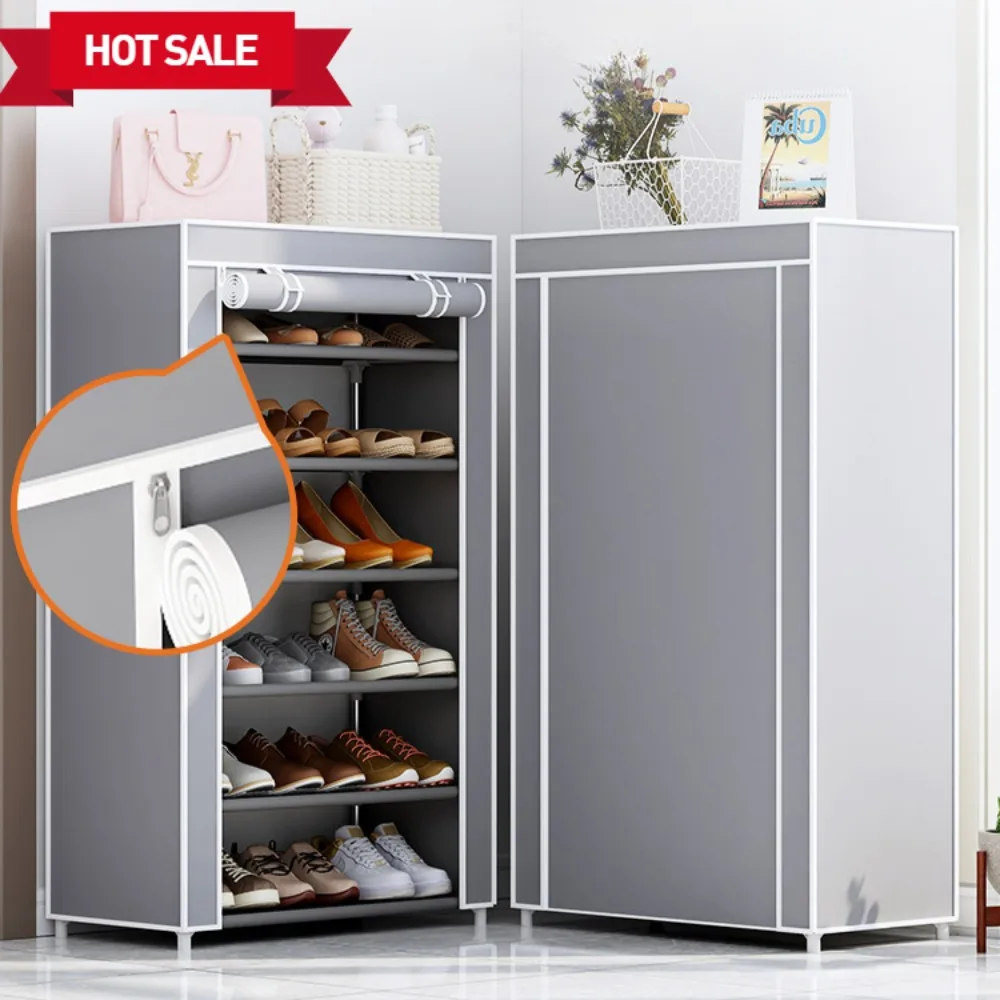 Simple Shoe Rack Living Room Dustproof Footwear Shelves Load-Bearing Elevated Design Sneakers Storage Waterproof Shoes Cabinet