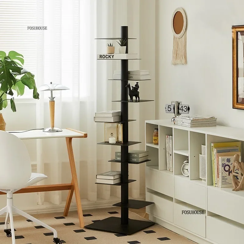 Modern Design Rotatable Adult Children Bookcase Living Room Library Iron Storage Corner Plant Shelves Book Rack Home Decor B