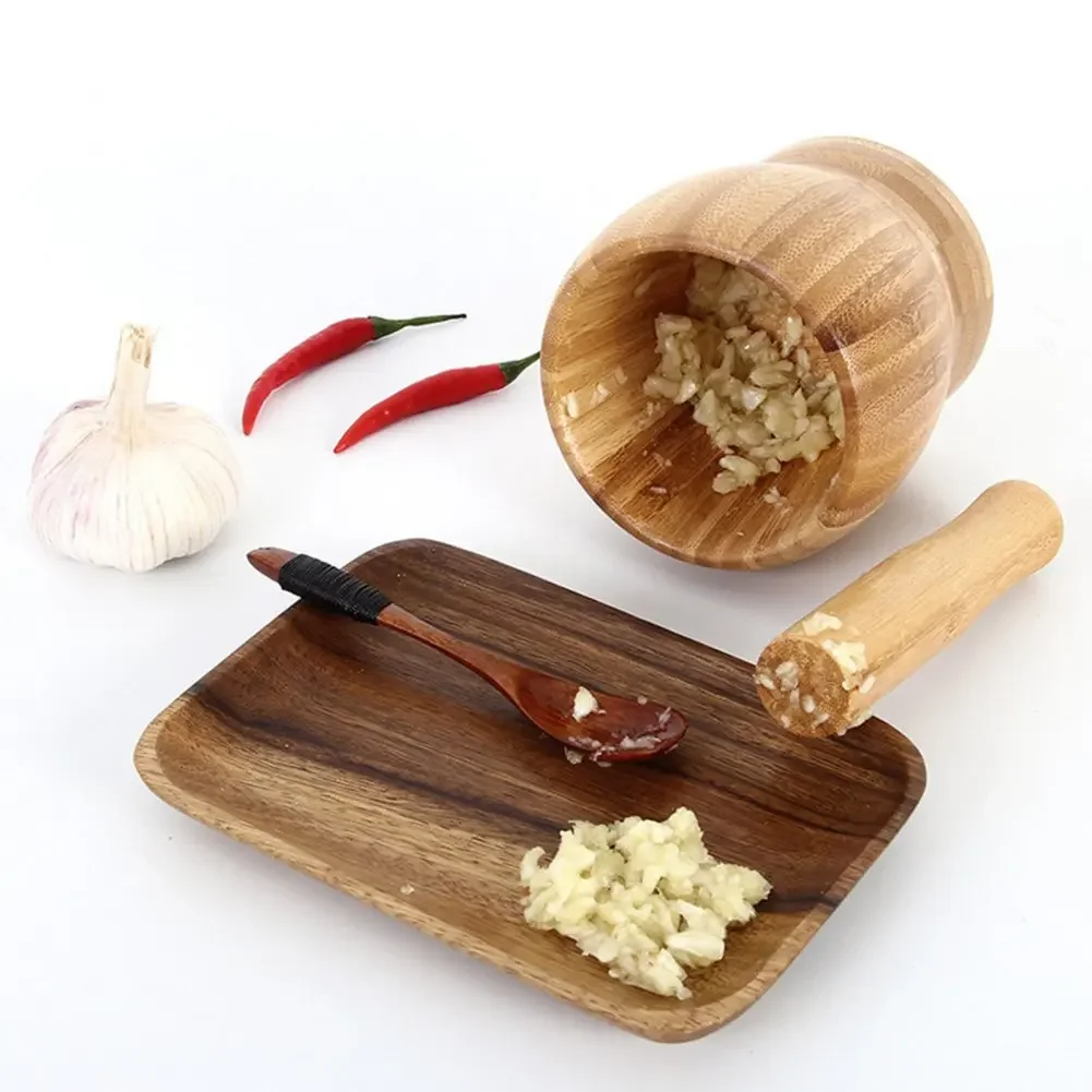 Bamboo Garlic Crusher Artifact Home Garlic Paste Grinder Crusher Presser Mortar Mortar