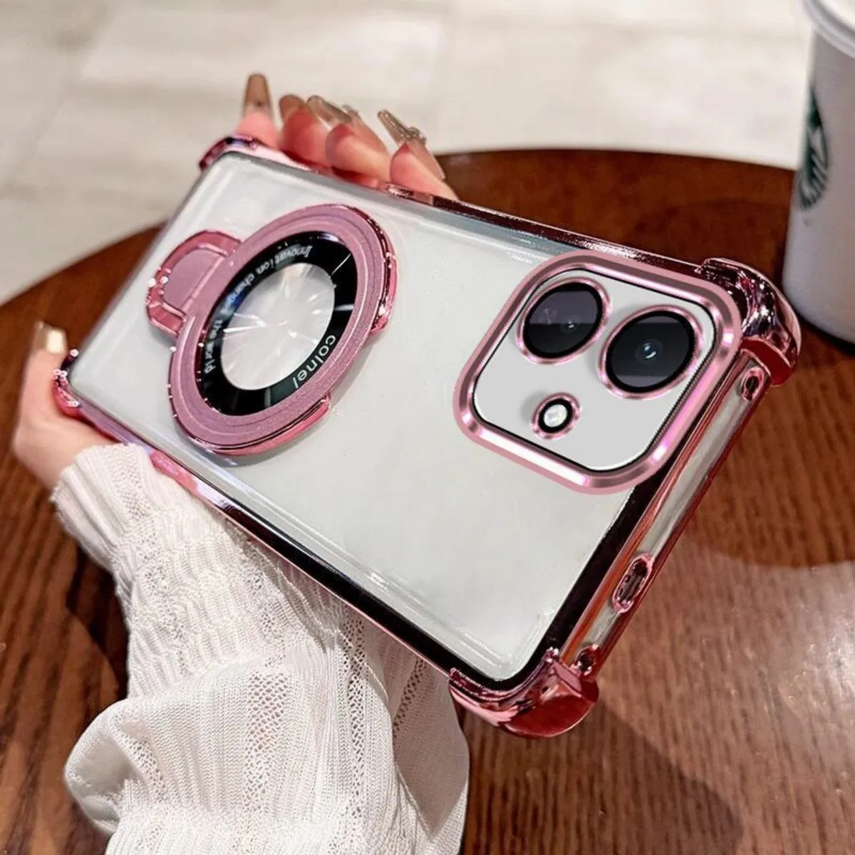 Luxury Plating Shockproof Magnetic Bracket Clear Case with Holder Stand