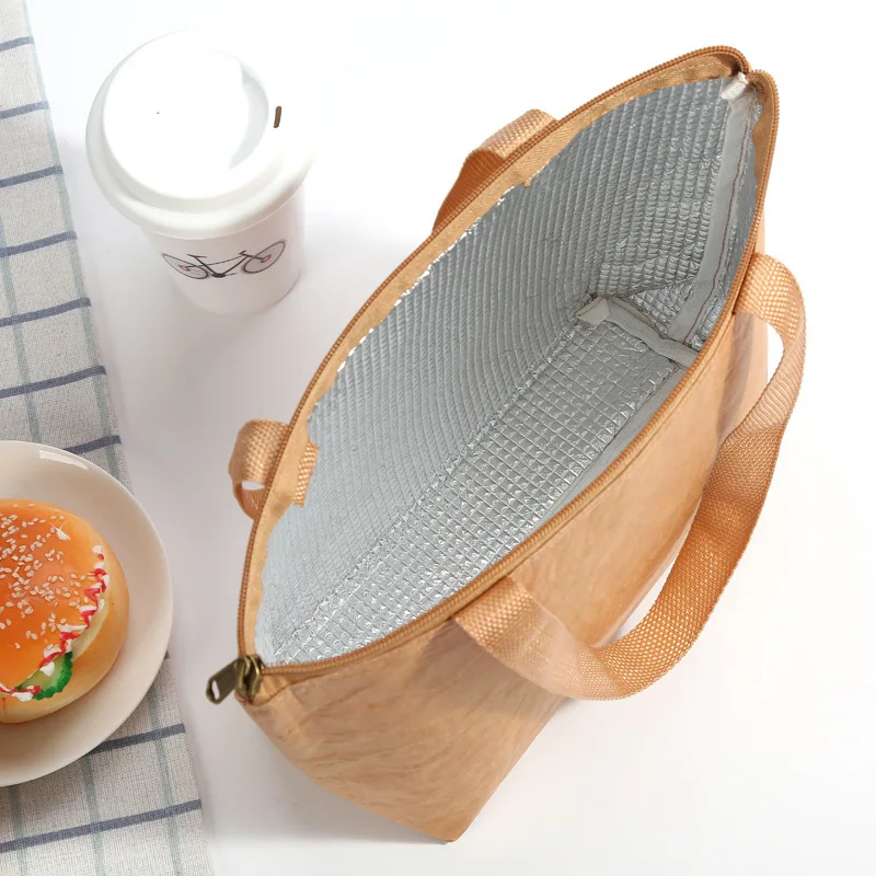Lunch Bag Foldable Reusable Leakproof paper Lunch Food Bag Container Portable Large Capacity Kids Boy Women Thermal Cooler Insulated Kraft