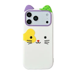 Kawaii 3D Cartoon Kat Zachte Silicoon Telefoonhoes - Schattige Schokbestendige Cover met Handband