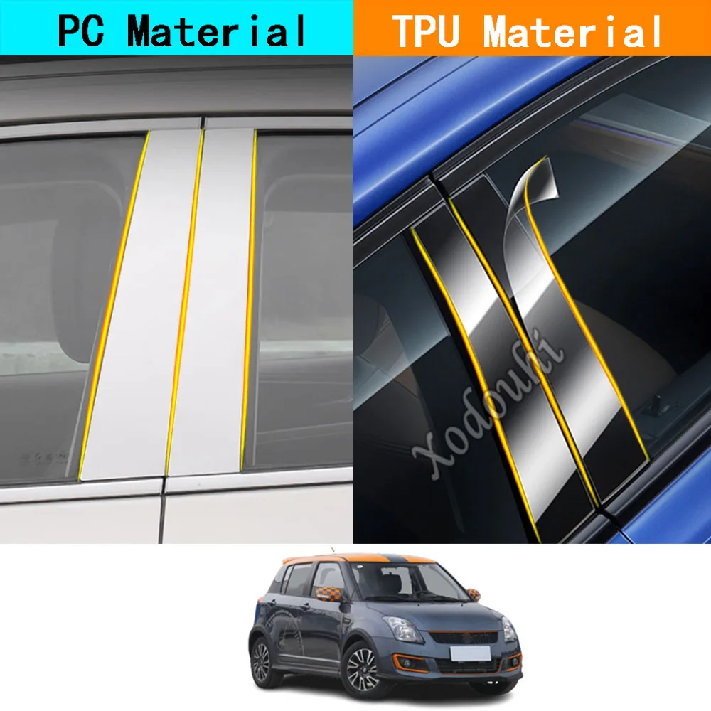 Car Center Tpu/Glossy Mirror Pillar Post Cover Per Suzuki Swift 2005-2016 Door Trim Window Moulding Stickers Accessori 6 Pezzi