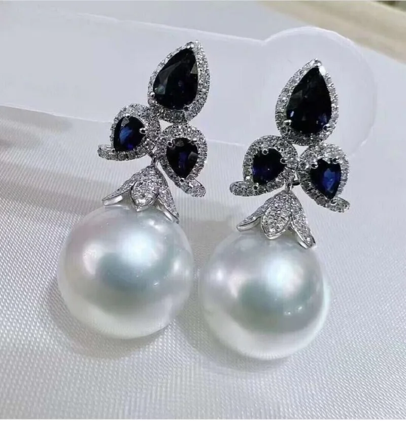 

Super large AAAAA 11-12mm circular natural Akoya white pearl earrings 925S