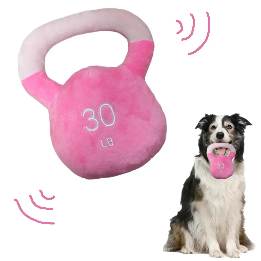 2024 new pet dog  kettlebell shaped dog squeaky toys 3 color can be choosed plush dog toy soft pet toy 3