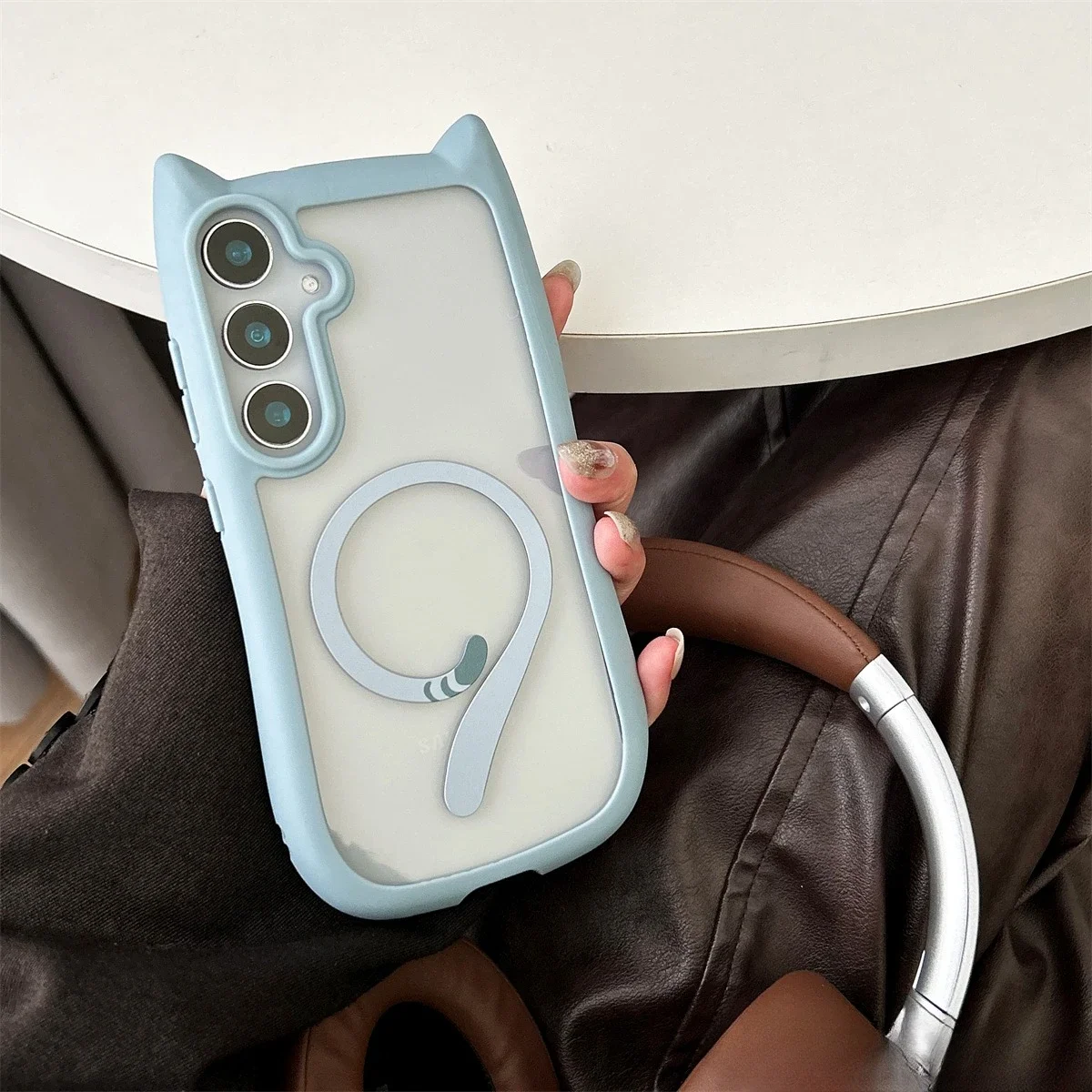 Cute Cat Ear Magnetic Phone Case - Transparent, Wireless Charging-Compatible Shell