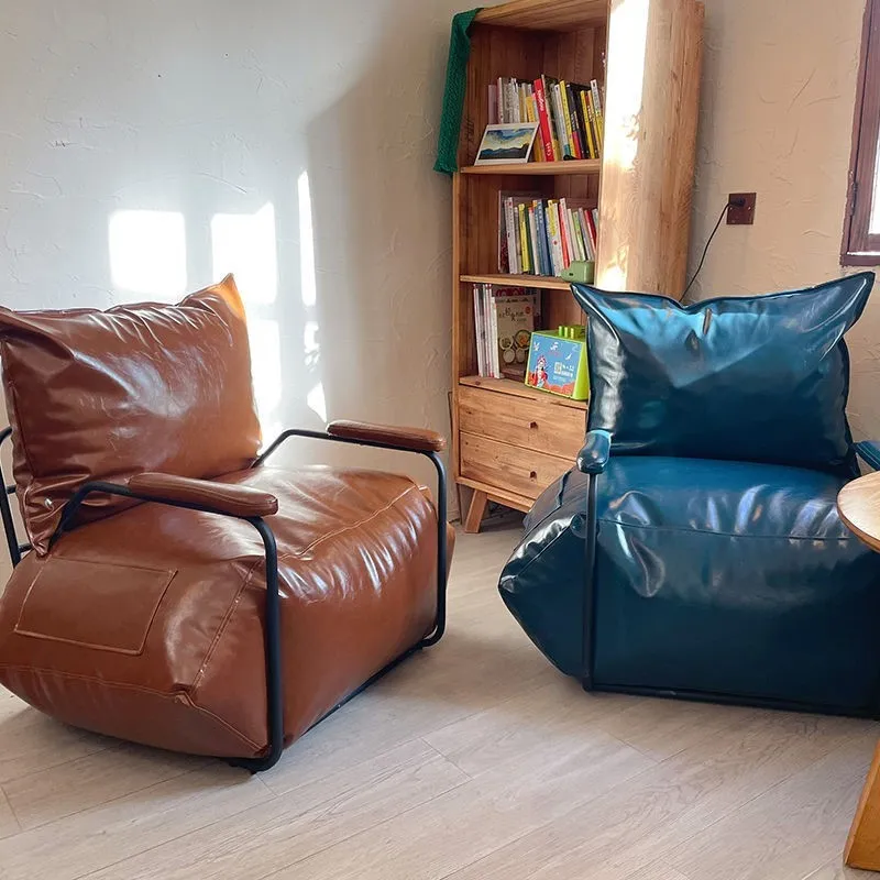 Scandinavian Lazy Sofa Chair Single Quality Leisure Tatami Small Chaise Longue Small Household Industrial Style Iron Leather