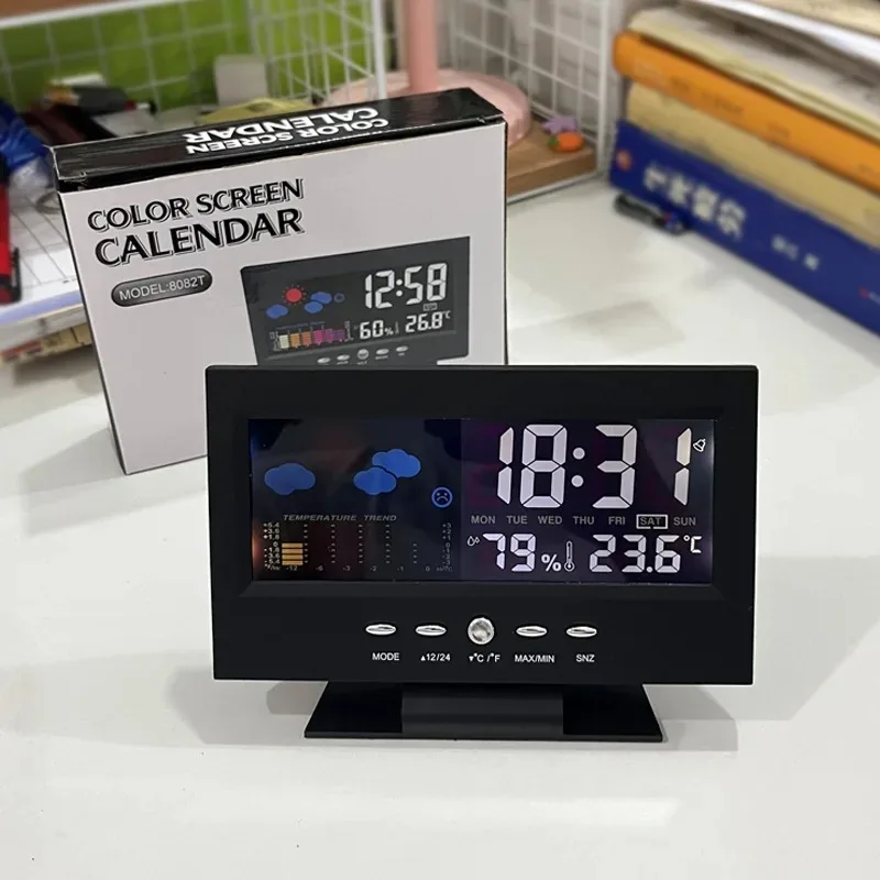 Large Screen Weather Clock 8082T Weather Clock Color Screen Display Temperature Humidity  Voice-activated Electronic Alarm Clock 5