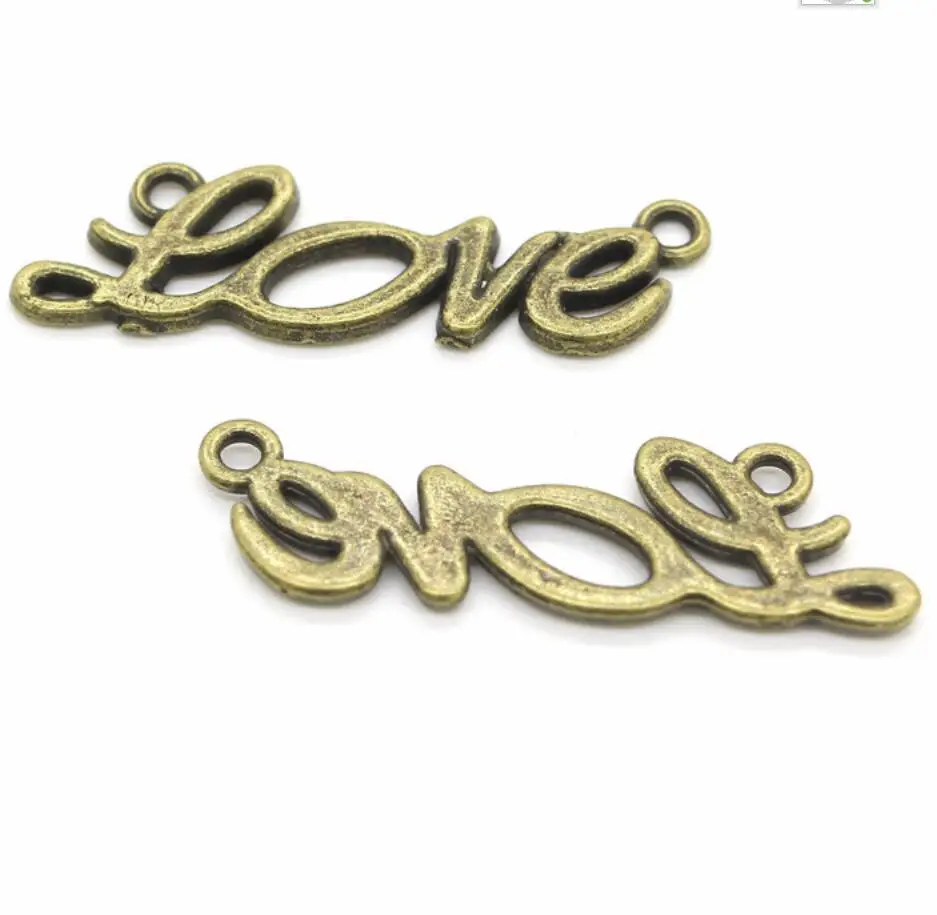 60pcs 33*10mm Antique Silver Color Love Charms For Jewelry Making F0518