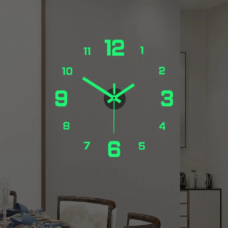 

Creative Simple Clock DIY Silent Wall Study Living Room Punch-Free Wall Sticker ClockLuminous stereo digital large wall clock
