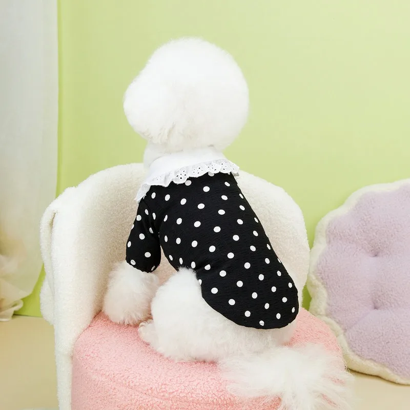 애완동물 폴카 도트 티셔츠, 얇은 통기성 강아지 가디건, 요크셔 테디, 두 다리 옷, 애완동물 의류, 여름 신상