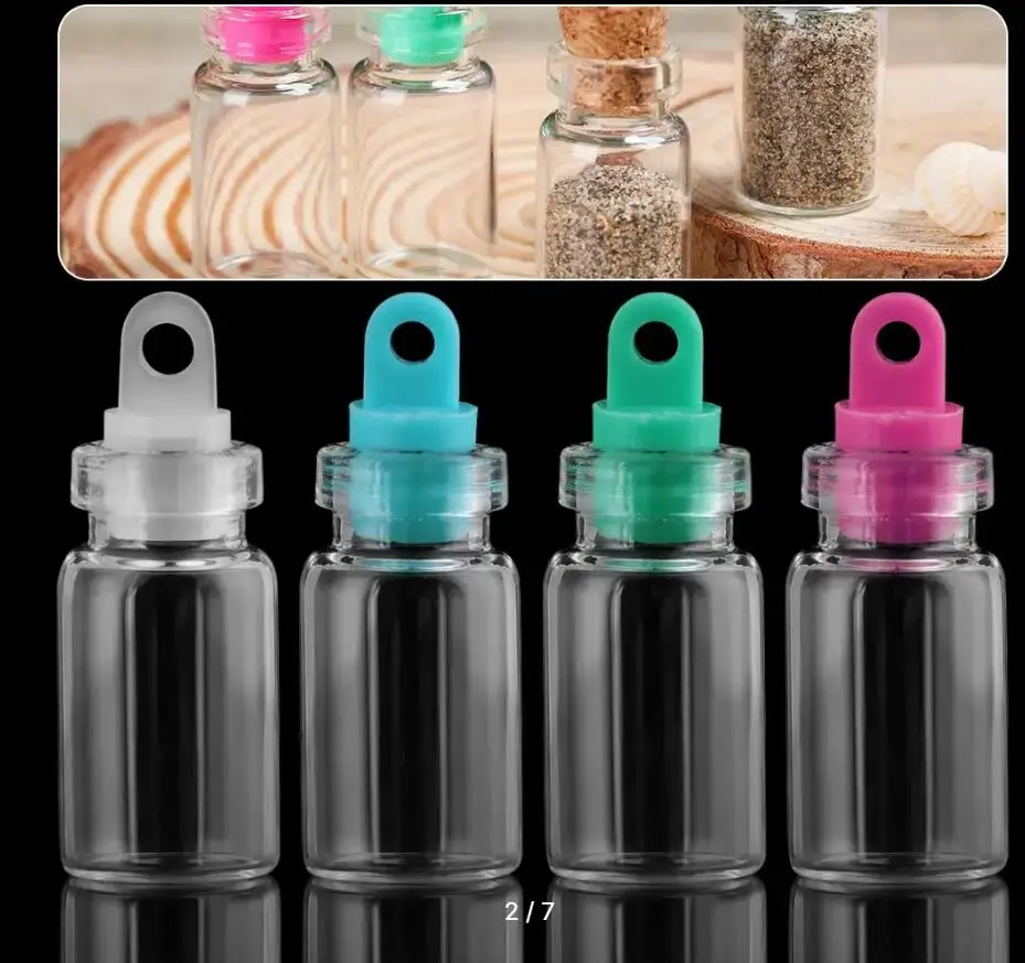 Small Drift Bottle Glass Jars Decoration Mini DIY Containers Message Vials Ornaments Cork Stopper Rainbow Wishing Bottle 5Pcs