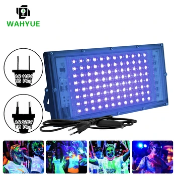 LED UV 투광 조명 파티 조명, IP65 방수 자외선 형광 무대 램프, 미국 및 EU 플러그 포함, 110V, 220V, 50W, 100W, 395nm, 400nm