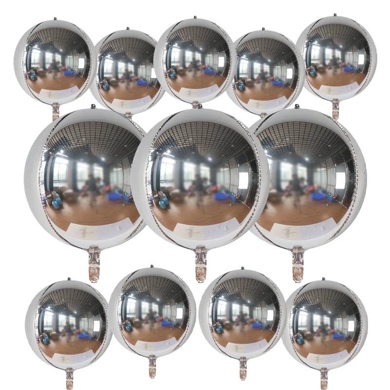 12 Stück gold-silberne runde Folienballons, 45,7 cm, 25,4 cm, 4D-Mylar-Kugelballons, metallischer Silberfolienballon für Geburtstags-Abschlussdekoration – Detail 3