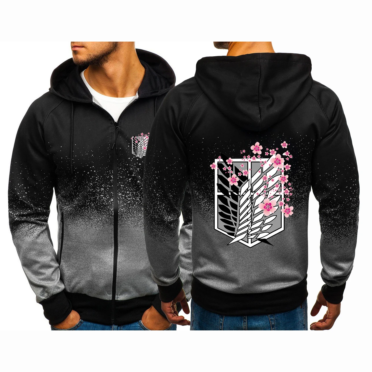 

2023 New Attack on Titan Printed Mens Long Sleeves Cotton Comfortable Jacket Sweatshirts Hoodie Zipper Gradient Color Coats Top