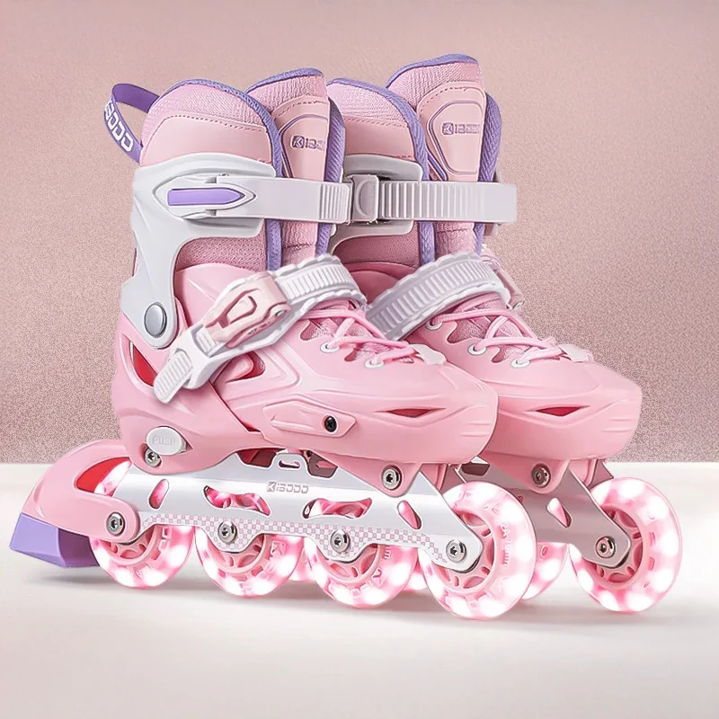 Kids Inline Skates High Elastic PU Flash Wheels Adjustable Size Roller Skates Boys Girls Beginner Outdoor Fun Training Shoes