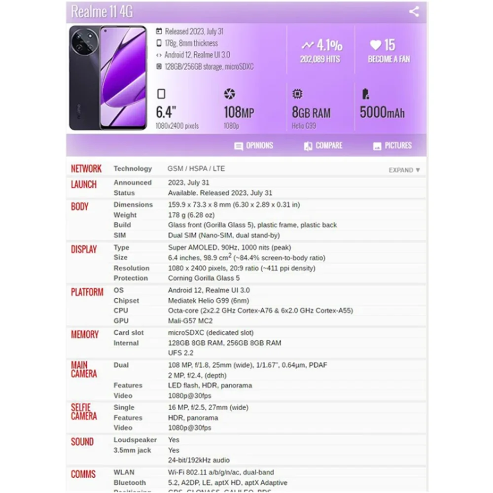 100% ׽Ʈ   AMOLED 6.4 ġ, Realme 11 4G LCD ÷ ġ ũ,  , RMX3636 ÷ LCD ǰ