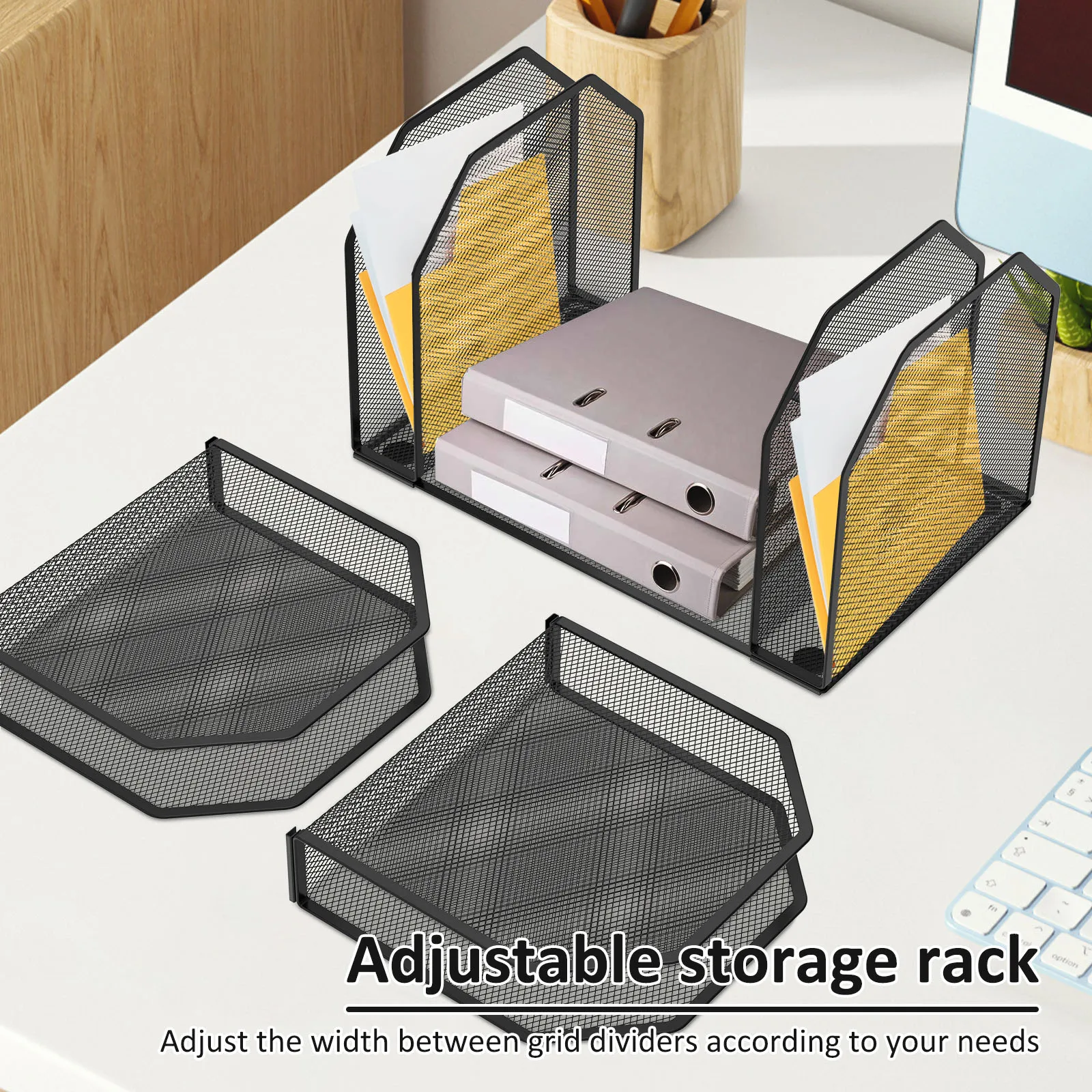 5/7 Section Metal File Rack Standing Office Desk Shelf File Storage Box Adjustable Mesh File Folder Stand Sorter Desk Organiser