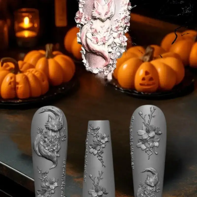? 꽃 여우 투명 실리콘 네일 몰드 DIY 네일 아트 장식 매니큐어 디자인 도구 3D 아크릴 네일 아트 조각 몰드